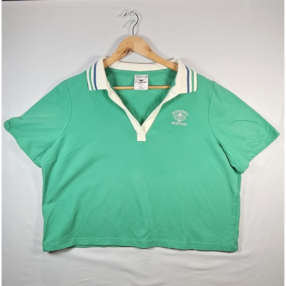 Crane Pickleball Sport Club Polo Shirt‎ Green Women XL Embroidered